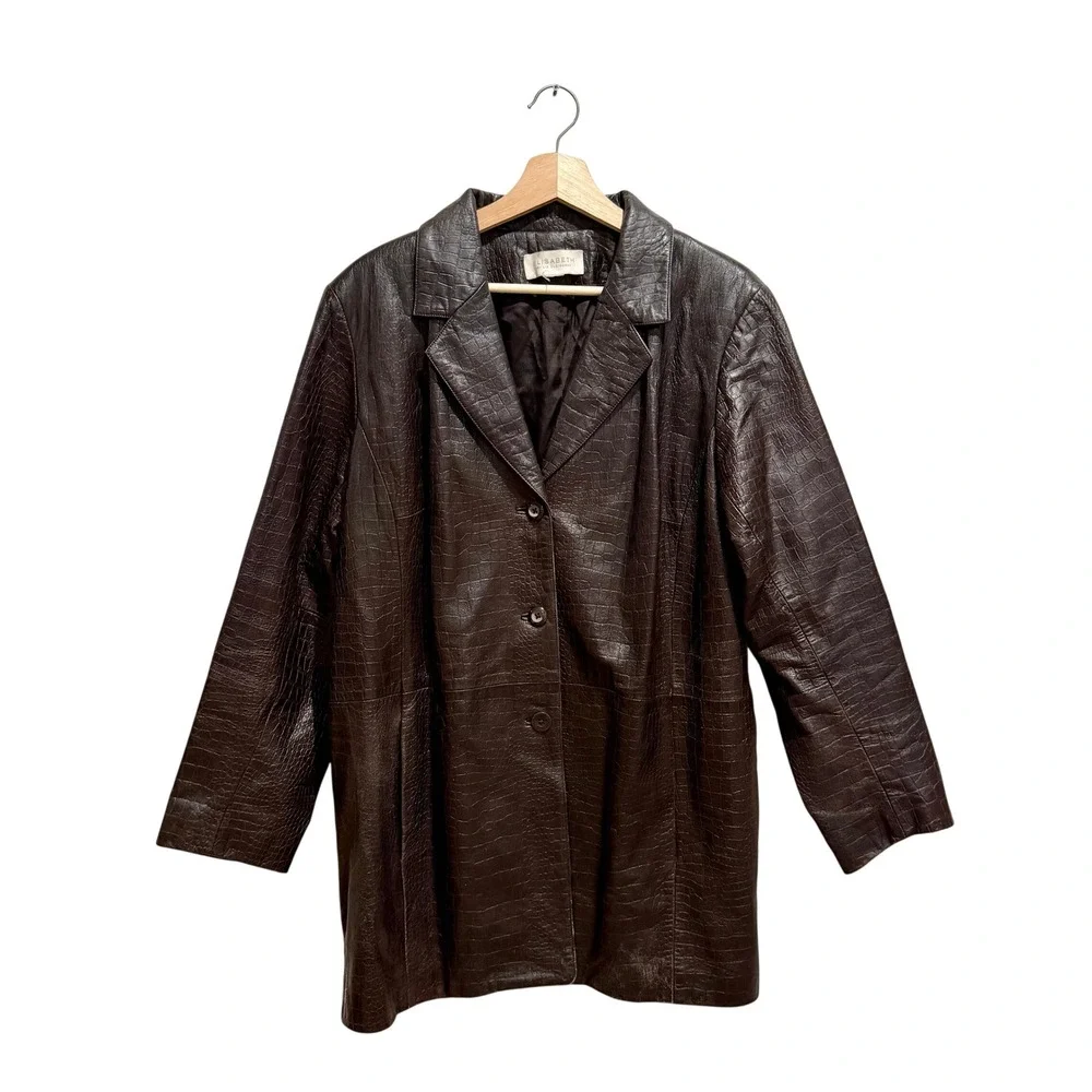 Vintage‎ 90's Liz Claiborne Crocodile Embossed Leather Blazer Jacket